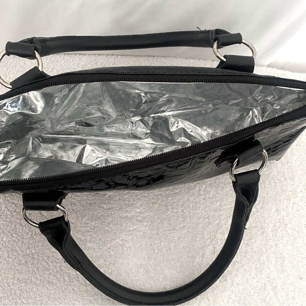 Insulated Wine Bottle Carrying Purse Faux Alligator Skin Black Bottle Opener Inc - Picture 3 of 7